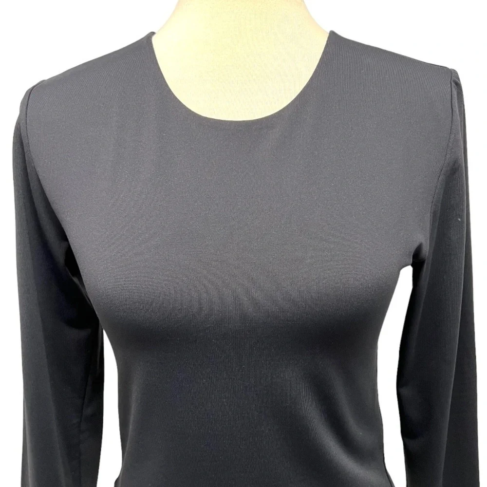 Babaton Aritzia Black Stretch Knit Long Sleeve Crop Top Women’s Large - Picture 6 of 14